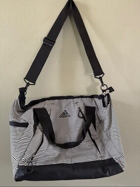 Adidas Black & White Striped Weekender Duffle/Gym Tote